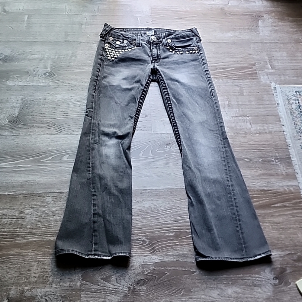 Vintage Women's True Religion Gray Silver Riveted Jeans - 30